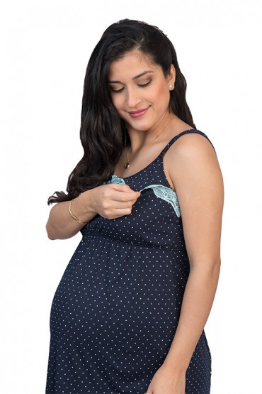 Camisón Maternidad y lactancia Algodón pima Bella puntos menta