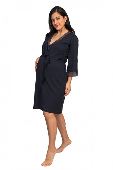Bata algodón pima para cubrir Amelie  Azul Marino