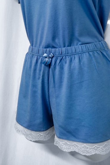 Pijama de Algodón Valentina Short Celeste