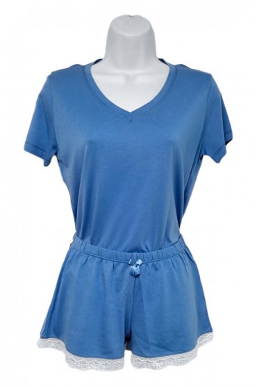 Pijama de Algodón Valentina Short Celeste