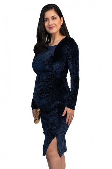 Vestido de Maternidad Terciopelo Azul Ada para Fiesta