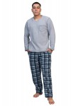 Pijama Hombre invierno Polar Gris Cuadros Azul