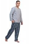 Pijama Hombre invierno Polar Gris Cuadros Azul