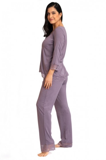 Pijama de Algodón Ema Purple Ash Manga Larga