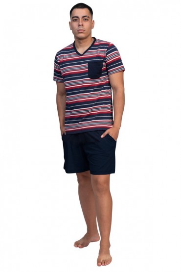 Pijama hombre Short Navy Rayas Rojas - B Up Him