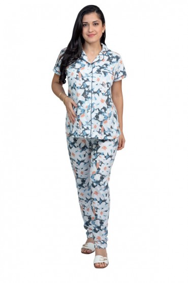 Pijama de Lactancia Paige Print Verde Flores Blancas