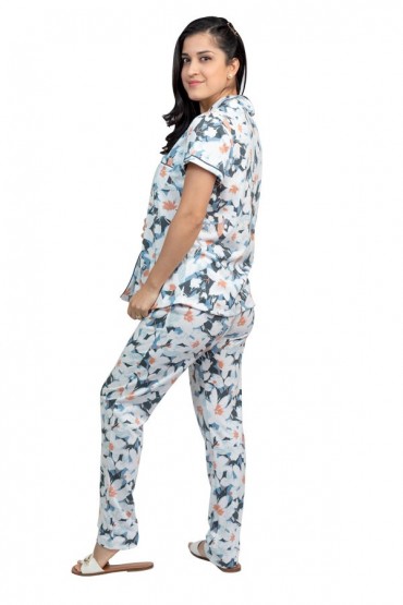 Pijama de Lactancia Paige Print Verde Flores Blancas