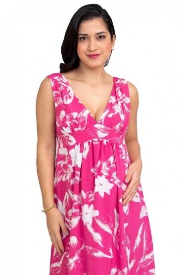 Vestido Baby Shower Diana Fucsia Flores Blancas
