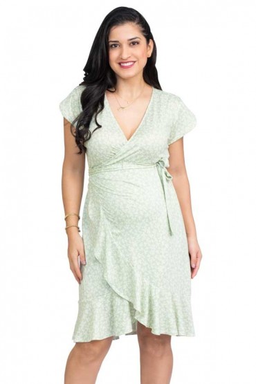 Vestido de Maternidad y Lactancia Clio Verde Flores Blancas