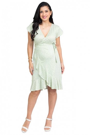 Vestido de Maternidad y Lactancia Clio Verde Flores Blancas