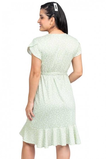 Vestido de Maternidad y Lactancia Clio Verde Flores Blancas