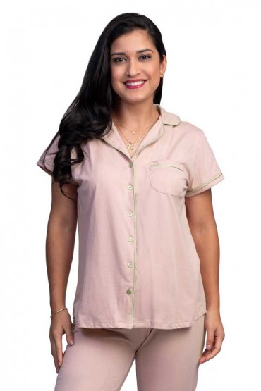 Pijama Lactancia algodon pima Paige Rosa Pantalón
