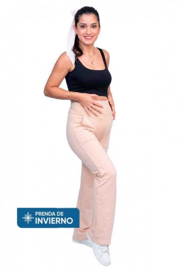 Pantalón de Embarazo Boca Ancha Jecy Beige Invierno