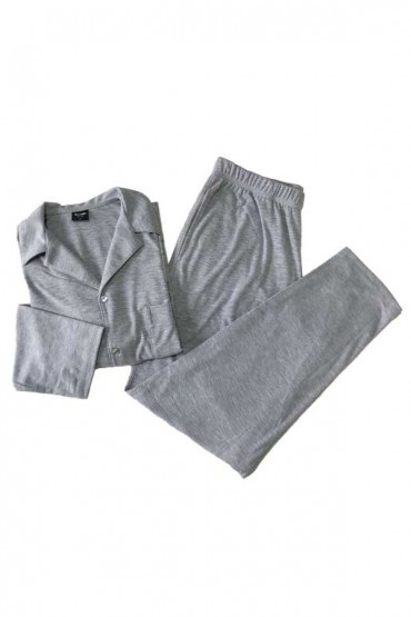 Pijama Hombre Camisero Manga Larga Pantalón Heather Gris - B UP HIM