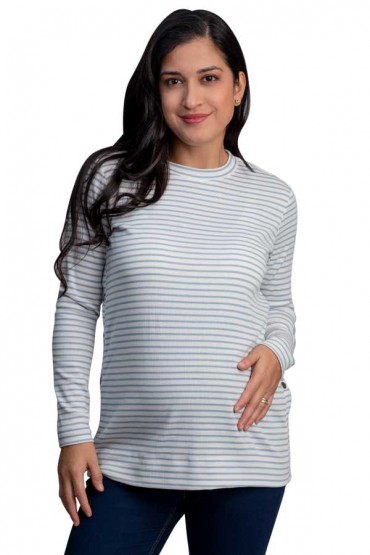Polo de Maternidad y Lactancia Linda Ivory Rayas Celeste