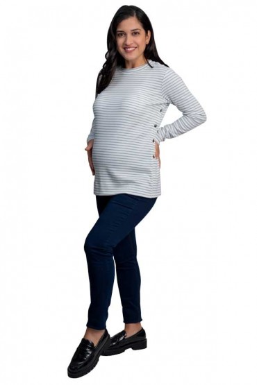 Polo de Maternidad y Lactancia Linda Ivory Rayas Celeste