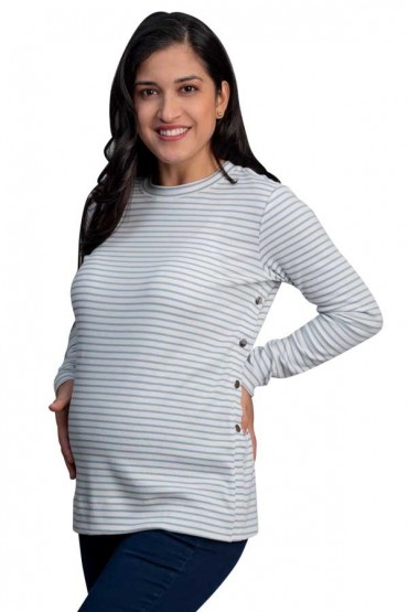 Polo de Maternidad y Lactancia Linda Ivory Rayas Celeste