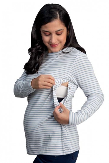Polo de Maternidad y Lactancia Linda Ivory Rayas Celeste