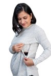 Polo de Maternidad y Lactancia Linda Ivory Rayas Grises