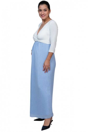 Vestido de Lactancia para fiesta Suzete Print Celeste