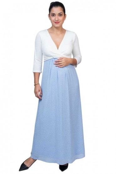 Vestido de Lactancia Suzete Print Celeste