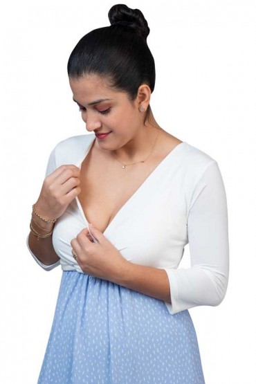 Vestido de Lactancia Suzete Print Celeste