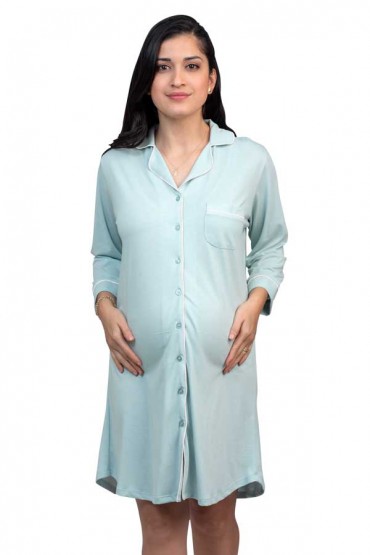 Camisero Maternidad y Lactancia Algodon Pima Paige Celeste 3/4