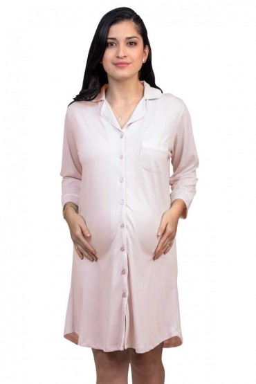 Camisero Maternidad y Lactancia algodon pima Paige Rosa 3/4