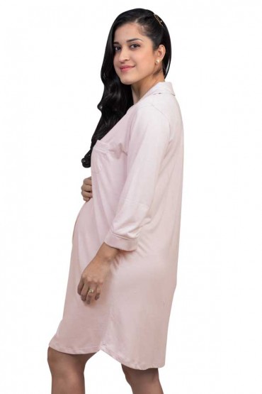 Camisero Maternidad y Lactancia algodon pima Paige Rosa 3/4