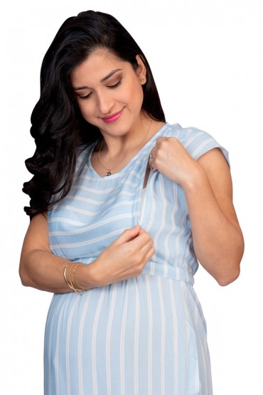 Vestido de Maternidad y Lactancia Estella Rayas Celeste