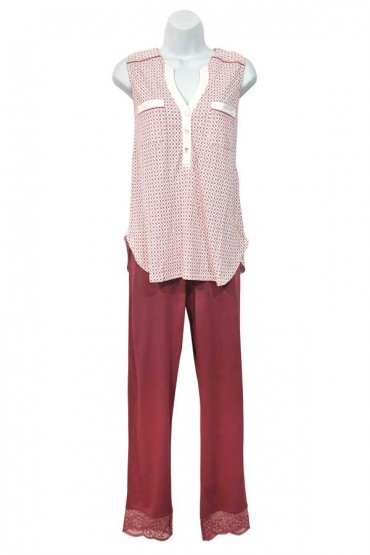 Pijama de Algodón Valentina Pantalón Rombos Rojos