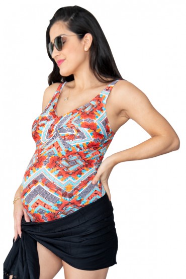 Bikini Materno Print Tribal Naranja