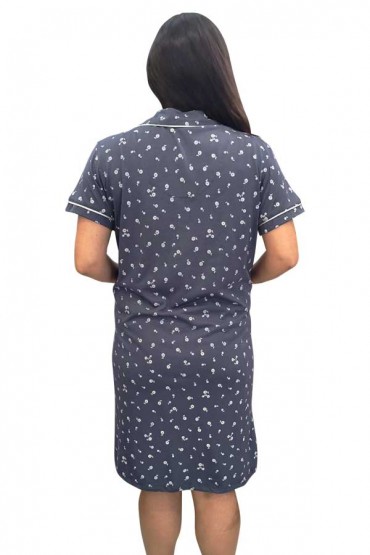 Camisero Maternidad y Lactancia Algodon Pima Paige MC Azul Flores Blancas